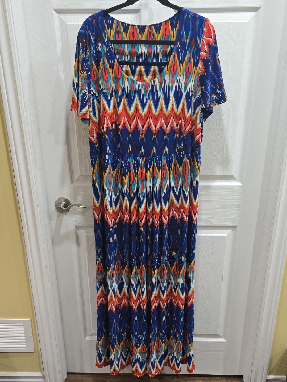 Blue Multicolor Chevron-Print Maxi Dress